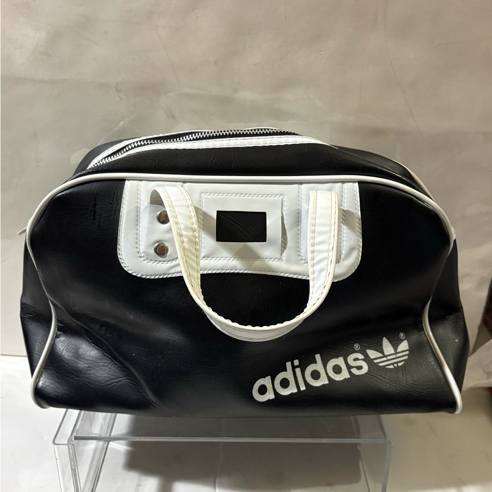 Vintage Adidas Trefoil Patent Leather Plastic Travel Bag - Made In Hong Kong